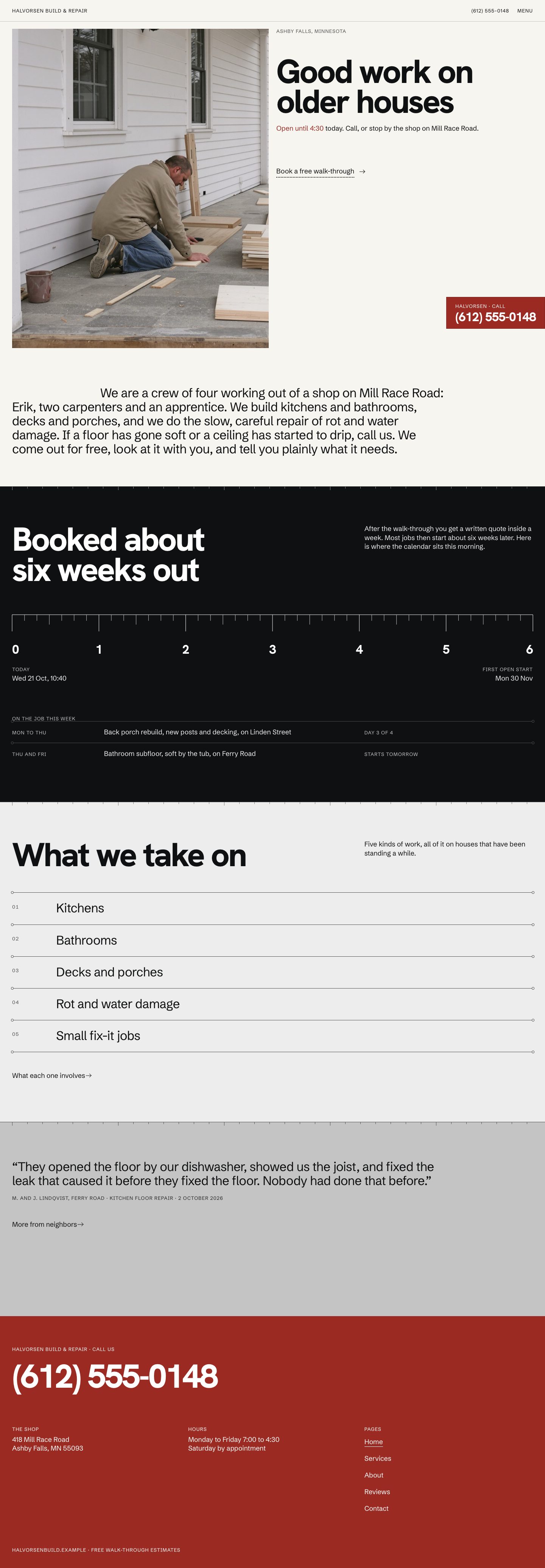 The full Halvorsen home page, top to bottom
