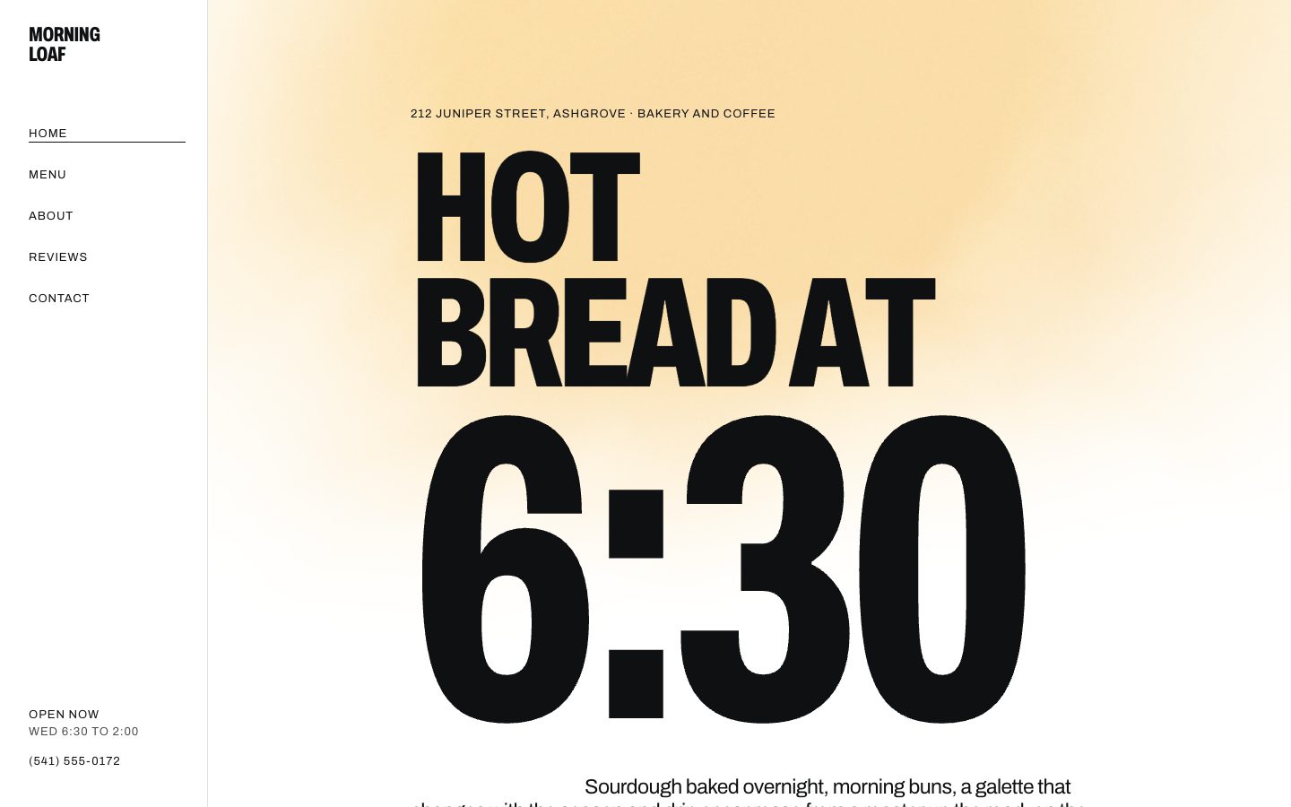 Morning Loaf, the top of the home page
