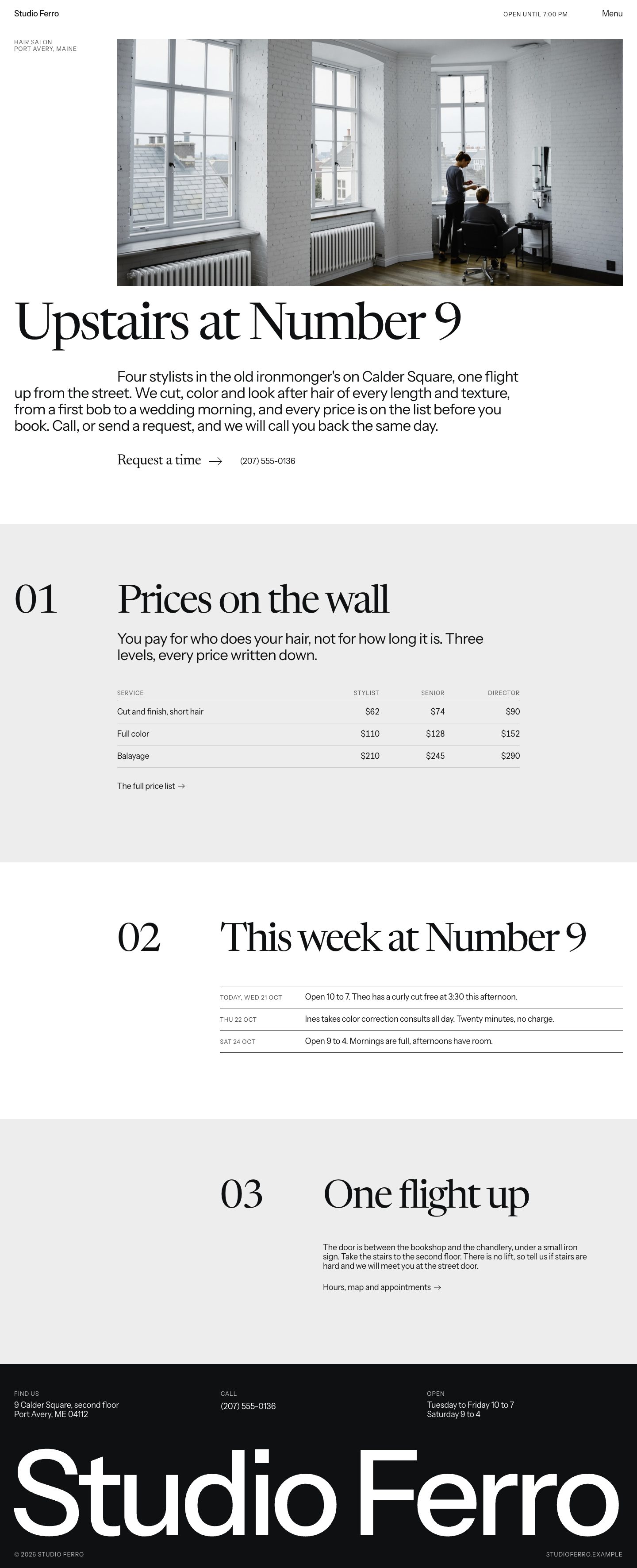 The full Studio Ferro home page, top to bottom